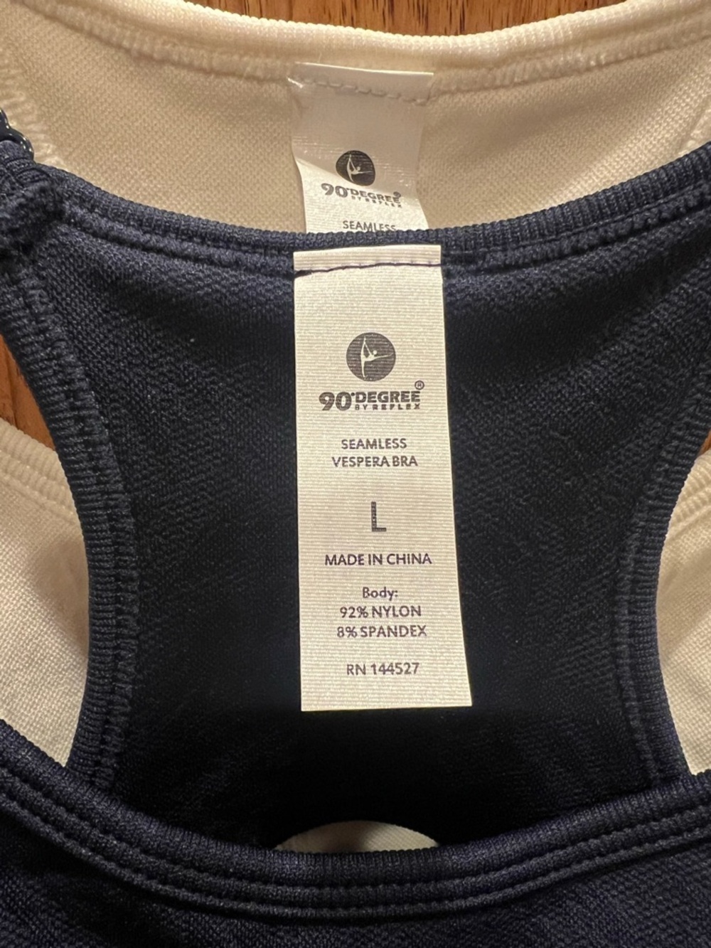 90 Degree By Reflex Navy and Cream Dual-Layer Racerback Sports Bra - Picture 8 of 8